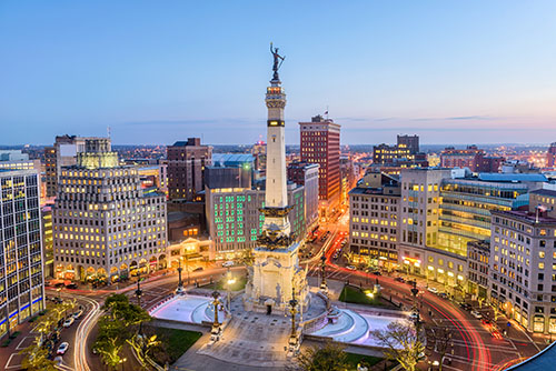 Indianapolis, Indiana, USA skyline over Monument Circle.