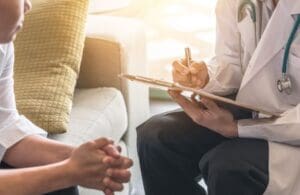 Woman patient having consultation with a psychiatrist.