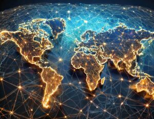 Firefly A stylized world map with glowing hotspots highlighting major biotech hubs like the San Fran