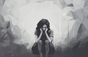 depression sadness and loneliness concept art illustration of wo