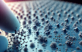 small molecules being deposited on a sheet of polycarbonate