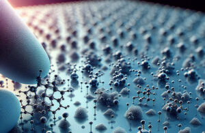 small molecules being deposited on a sheet of polycarbonate