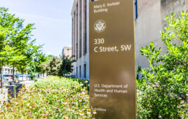Washington DC, USA - July 3, 2017: Sign for Department of Health and Human Services in downtown