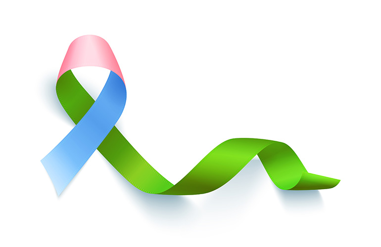Symbol of rare disease, realistic pink, green, blue ribbon. Template for awareness day on 28 february isolated over white background, vector illustration.